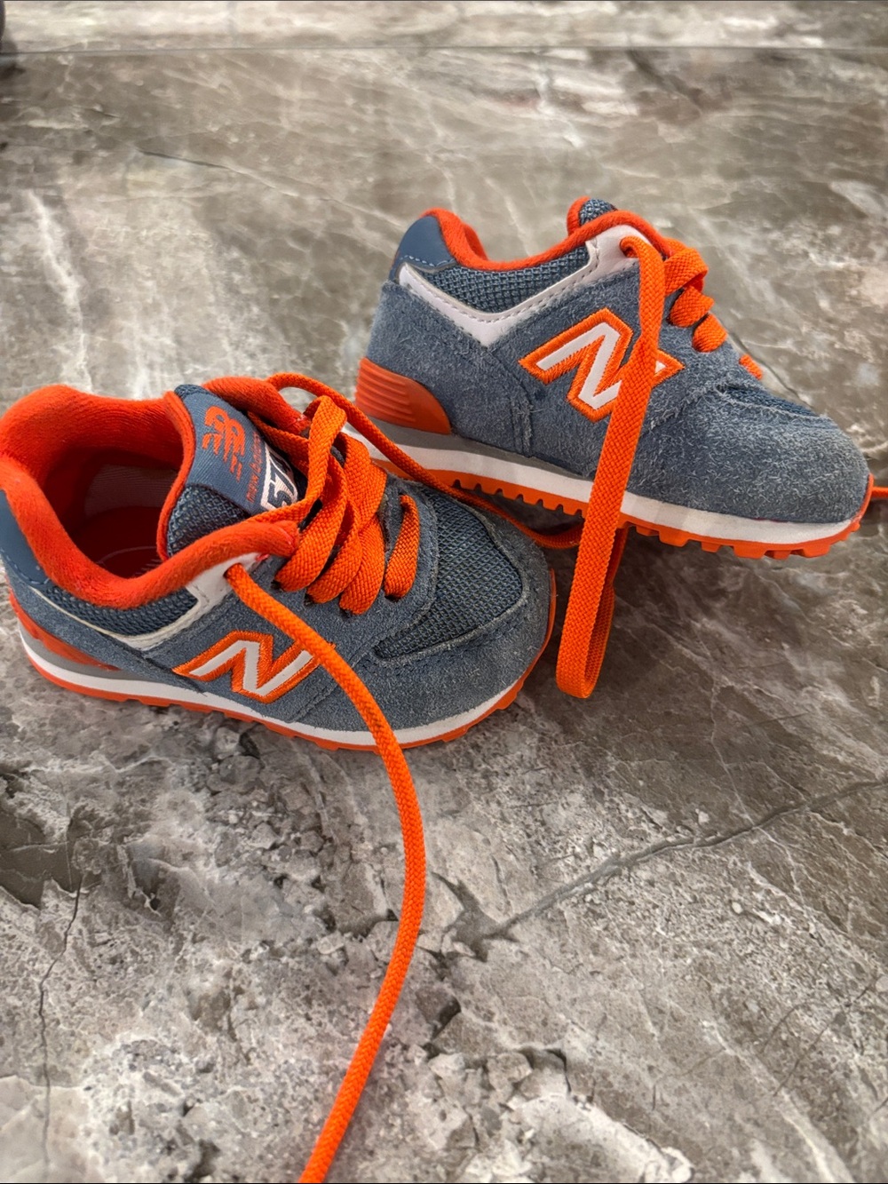 New Balance Infant Grey and Orange Suede Trainer
